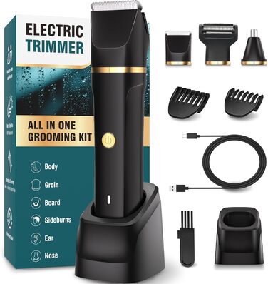 Електричний триммер для чоловіків 3-в-1 Intimrasierer: триммер для носа, обличчя та тіла, IPX7, чорний