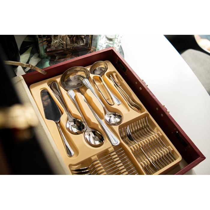 Набір столових приборів 72 предмети для 12 осіб з нержавіючої сталі 18/0 в кейсі - срібний столовий набір, придатний для миття в посудомийній машині - сучасні столові прибори, стійкі до корозії