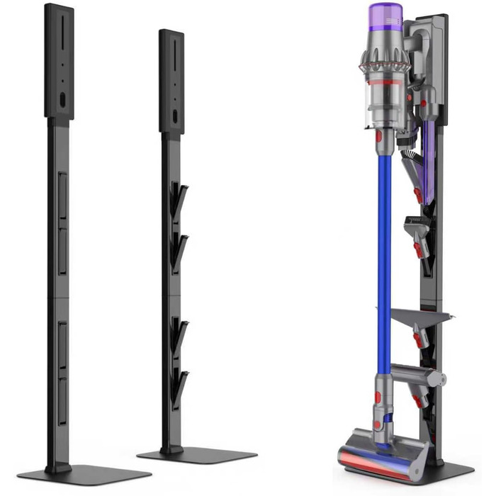 Підставка для пилососа Dyson з відкидними гачками та міцною основою з вуглецевої сталі – монтаж без свердління, компактне зберігання для всіх бездротових пилососів Dyson та аксесуарів (Чорний)