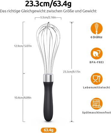 Міксер кухонний U-Taste зі сталі 18/10, 30 см, 12 гнучких дротів, силіконовий грип, для тіста та соусів
