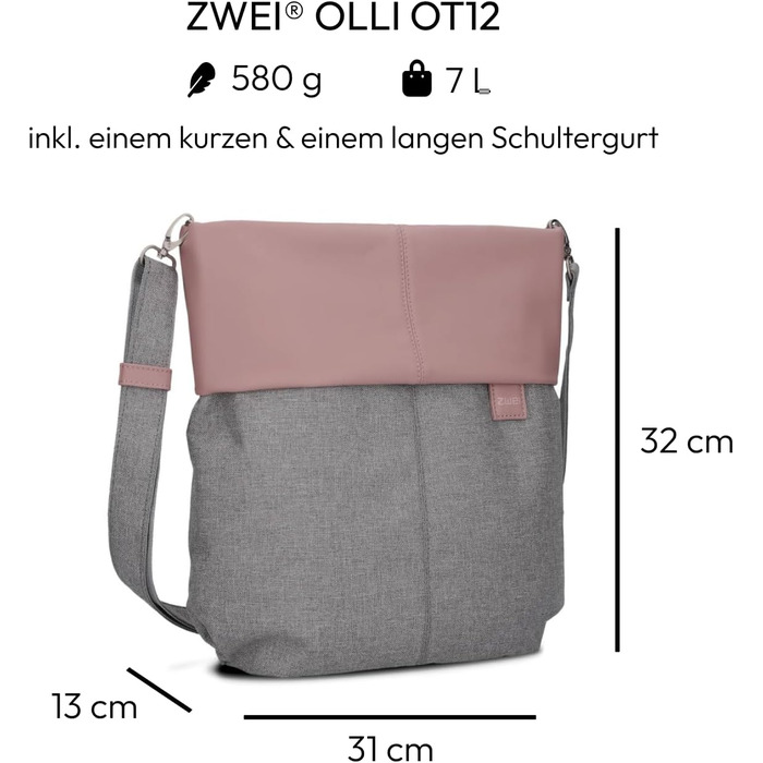 Жіноча сумка через плече Zwei Olli OT12, 7 л, водовідштовхувальна, міцна, з додатковим ременем, секретною кишенею та кільцем для ключів