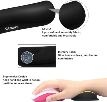 Підставка для зап'ястя Gimars під клавіатуру та мишу з Memory Foam, ергономічна, чорна