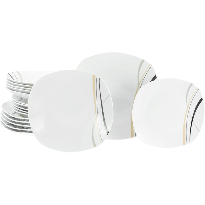 CreaTable Серія Square City Line: 12-piece посудовий сервіз на 6 осіб з порцеляни (18 предметів)