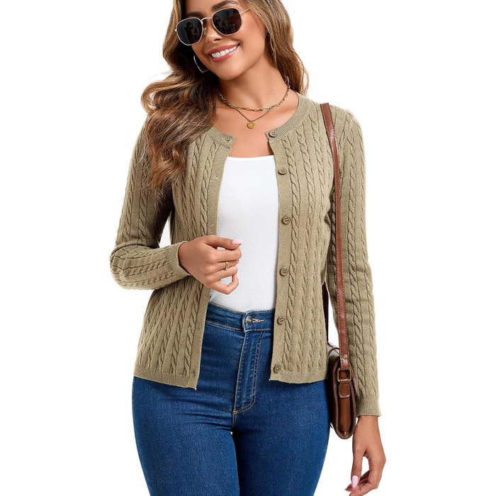 Жіночий кардиган Elegant Langarm з косами та ґудзиками, хакі, розмір XXL