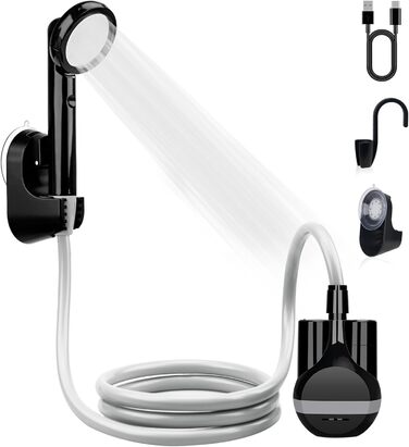 LIBERRWAY Camping Shower with Pump, Rechargeable Battery Camping Shower, Garden Shower with 2m Shower Hose for Car Washing, Garden, Travel, Beach