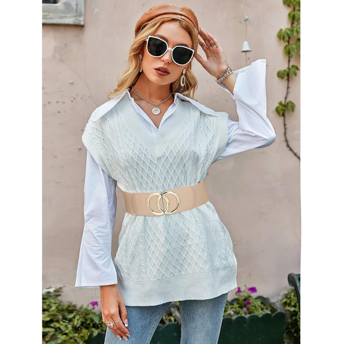 Жіночий широкий еластичний пояс JasGood вінтажний, бежевий, 70 см (під талію 71-80 см) з золотою пряжкою