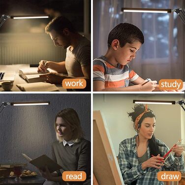 LED лампа настільна з регульованим шарніром, USB, диммування, захист очей, 3 режими, 10 рівнів яскравості, функція пам'яті для дому та офісу