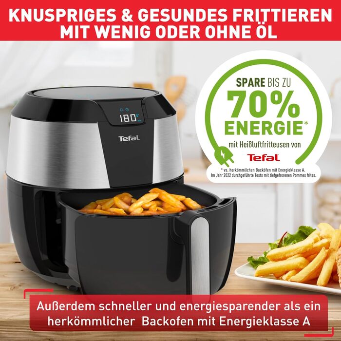 Аерофритюрниця Tefal Easy Fry XXL 5,6 л, 1850 Вт, 8 програм, електрична, без олії, нержавіюча сталь, енергозберігаюча, цифровий дисплей