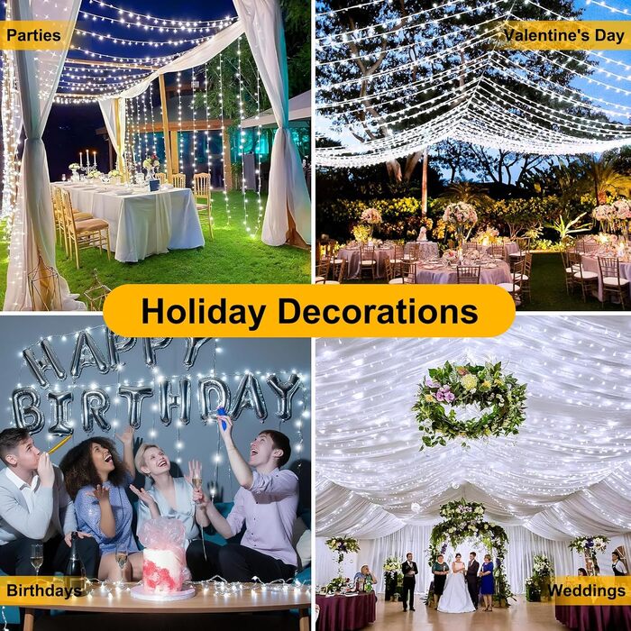 Різдвяна гірлянда з пультом дистанційного керування, 10 м, 100 LED, вологостійка для зовнішнього використання, 8 режимів. Ідеально підходить для садів, вечірок, терас та балконів, святкова декор. (Холодне біле світло, 10м, 100 LED)