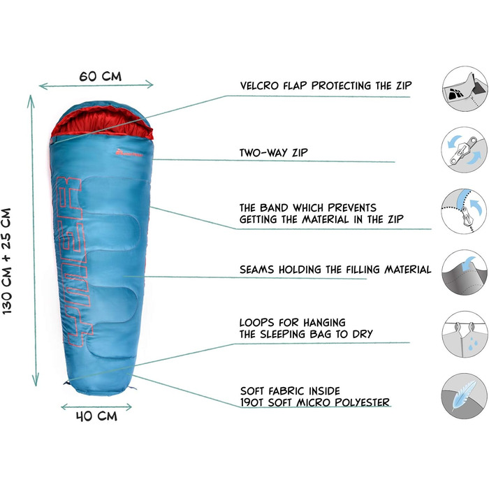 Дитячий спальний мішок Meteor Premium Summer Ultraleicht для кемпінгу та відпочинку на природі. Легкий, зручний, для дітей та підлітків. Кольори: темно-зелений, зелений, синій, помаранчевий.