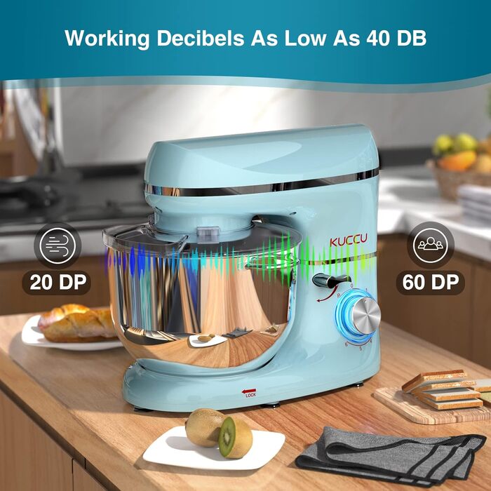 Кухонна машина (планетарний міксер) 1500W з чашею 7л з нержавіючої сталі, 6 швидкостей + імпульсний режим, набір насадок (гак, вінчик, міксер), колір: синій