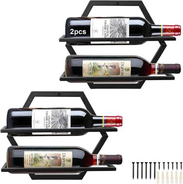 Metal Wall Mounted Wine Holder Stemware Glass Rack, 2Pcs Hanging Glass Wine Shelf Wall Mount Red Wine Shelf Organizer with 3 Stem Glass Holders for Home Kitchen Bar Display Decor (Bb)