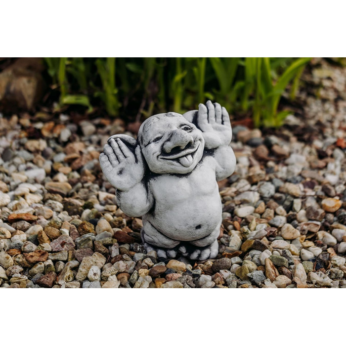 gartendekoparadies.de Massive Stone Figure, Funny Troll. Hello, here I am! Height 25 cm, Grey, 6 kg, made of cast stone, frost-resistant figure for outdoor use.