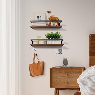 Настінна полиця з дерева, 2 шт. у комплекті, світло-коричнева, для спальні, вітальні, ванної кімнати, кухні, офісу (ретро-кавовий колір)