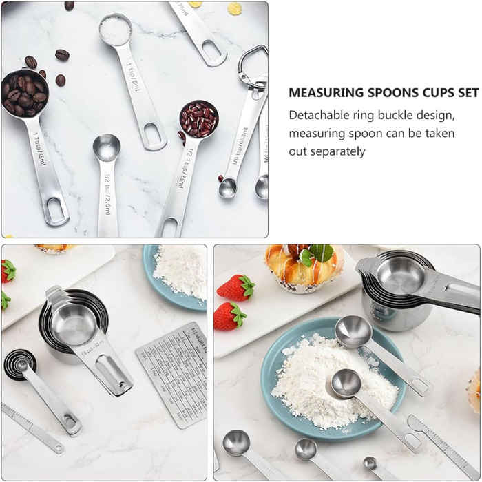 Ciieeo 15St Messlöffel Umrechnungstabelle messbecher set measuring cups set Baking set with measuring cups Kitchen helper Utensils Portable rice spoon Portable kitchen appliances Stainless Steel Silver