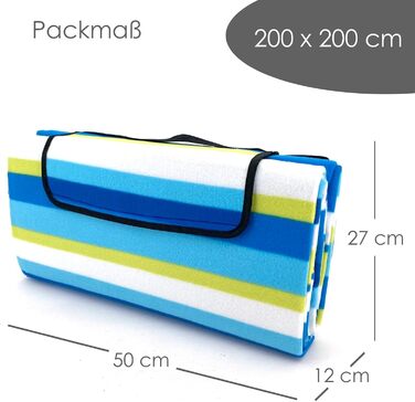 Плед для пікніка Heimtexland XL 200x200 см, водонепроникний, блакитний в смужку - килимок для пляжу, кемпінгу, фестивалів