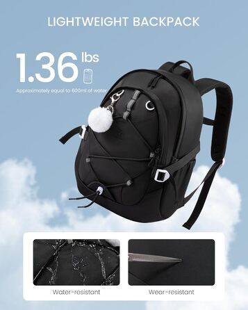 Шкільний рюкзак LOVEVOOK для підлітків та дівчаток, 5 клас, з нагрудною стрічкою, легкий, 15.6', чорний