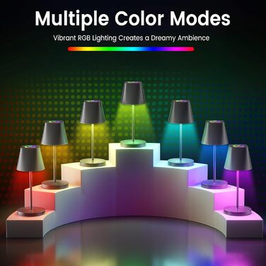 LED настільна лампа Quntis бездротова, торцева, з регулюванням яскравості, акумуляторна, USB, 3000K-5000K, IP44, для дому та вулиці, чорна (2, 3 колірні температури + RGB)