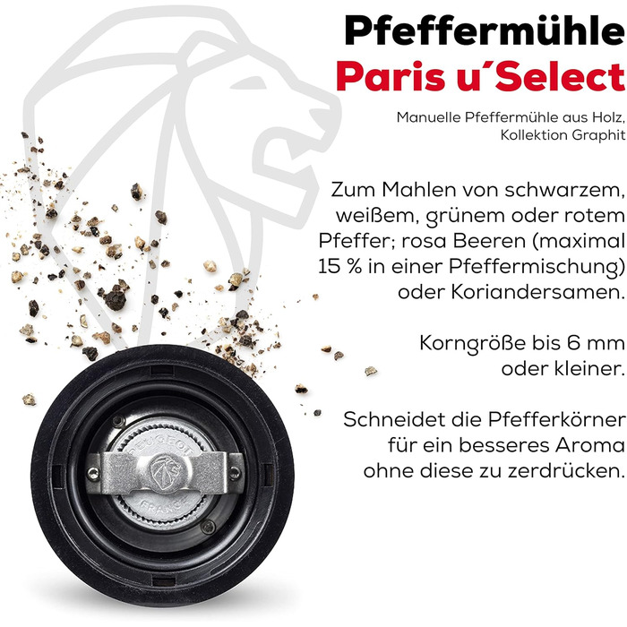 Млинок для перцю PEUGEOT Paris u'Select 18 см, графіт, 6 режимів, дерево PEFC