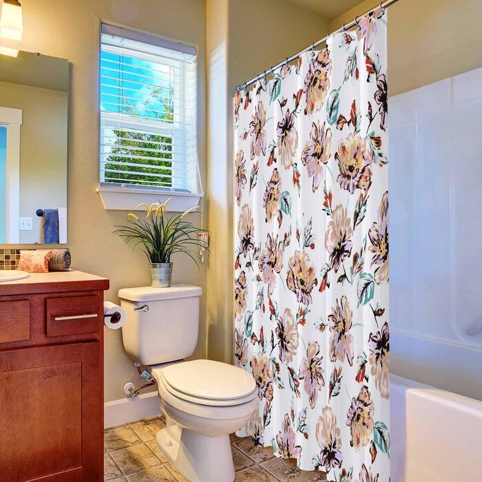 Штора для душу 180x180 см з квітами, антигрибкова, водонепроникна, поліестер, з кільцями (12 шт.)