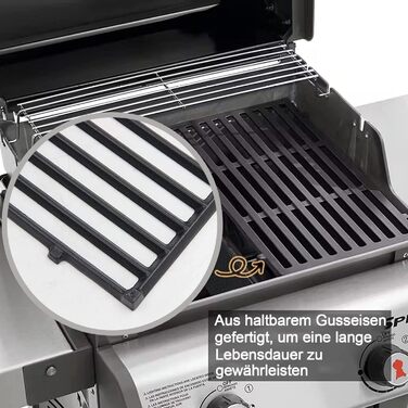 Решітка-гриль для Weber Spirit I/II 200/210/E210/E220/S210/S220 (лицьові кнопки керування), Запчастина Weber 7637, чавунна решітка-гриль