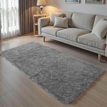 Теппих Treeboy Hochflor сірого кольору для вітальні та спальні, 80x160 см, миючий, антиковзаючий, великий, плюшевий, сучасний, для дитячої кімнати (сріблясто-сірий)