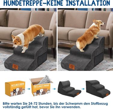 Сходинки для собак ZNM: 3-ступенева переносна драбинка для маленьких собак та котів, 40 см, чорний колір