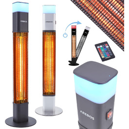 Електричний інфрачервоний обігрівач Arebos 1500W з LED-підсвічуванням та пультом керування | Обігрівач для тераси, вуличний, чорний