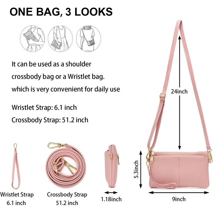 Жіноча сумка-месенджер зі шкіри, рожева крос-боді, багатофункціональна міні-сумка через плече
