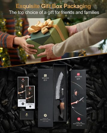 Ніж Сантоку XINZUO Damaststahl 19,3 см - професійний кухонний ніж з дамаської сталі, серія Mo, ергономічна ручка з білого дуба