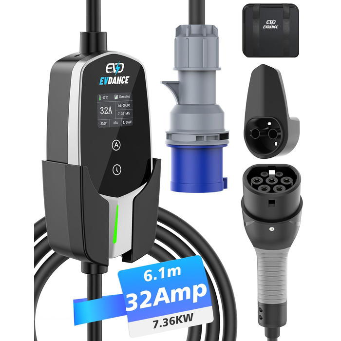 Кабель для зарядки електромобіля Typ 2 Schuko 3.68kW (1-фазний, 6.1м, 6-16A) з таймером затримки 0-12 годин. Підходить для електромобілів та гібридів (PHEV/EV).