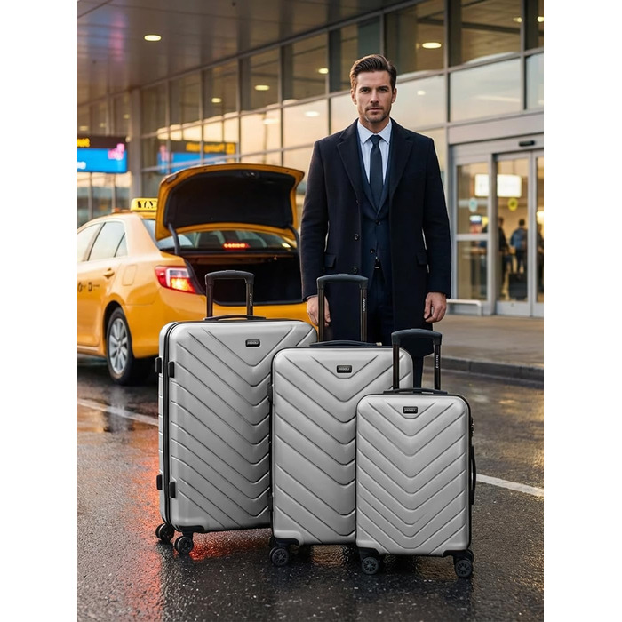 Набір валіз REDOLZ 3 шт. S/M/L | ABS, TSA-замок, 4 колеса | Срібний колір