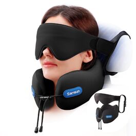 Подушка для шиї у літак Travel Pillow, подушка для подорожей з ременем та 3D-маскою для сну, Memory Foam, чорна