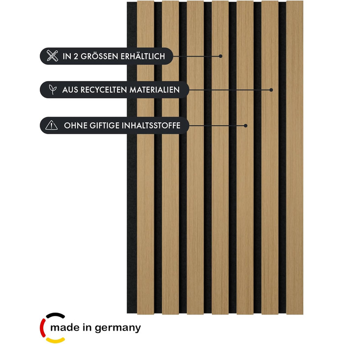 Акустичні настінні панелі Momento з натурального дуба 240x50 см (5 шт), ламелі для шумоізоляції, колір дуб натуральний, чорний фетр, Made in Germany