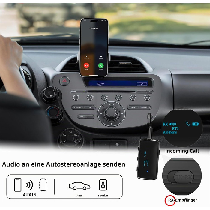 Bluetooth 5.2 адаптер для літака, трансмітер для підключення 2-х навушників/AirPods, чорний