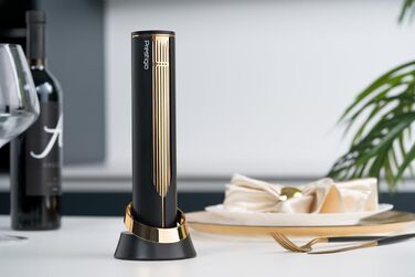 Prestigio Maggiore Electric Corkscrew - Premium Wine Bottle Opener with Charging Station - Integrated Foil Cutter - Packaged in a High-Quality Gift Box - Black/Gold