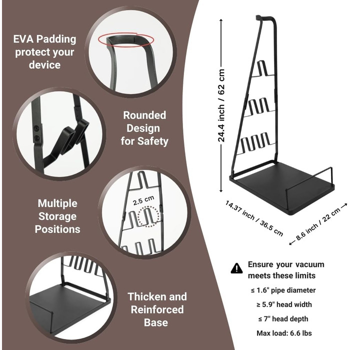Підставка для пилососа без свердління, металева стійка для пилососа, сумісна з V6 V7 V8 V10 V15 та іншими моделями. Підходить для більшості вертикальних пилососів (чорний)