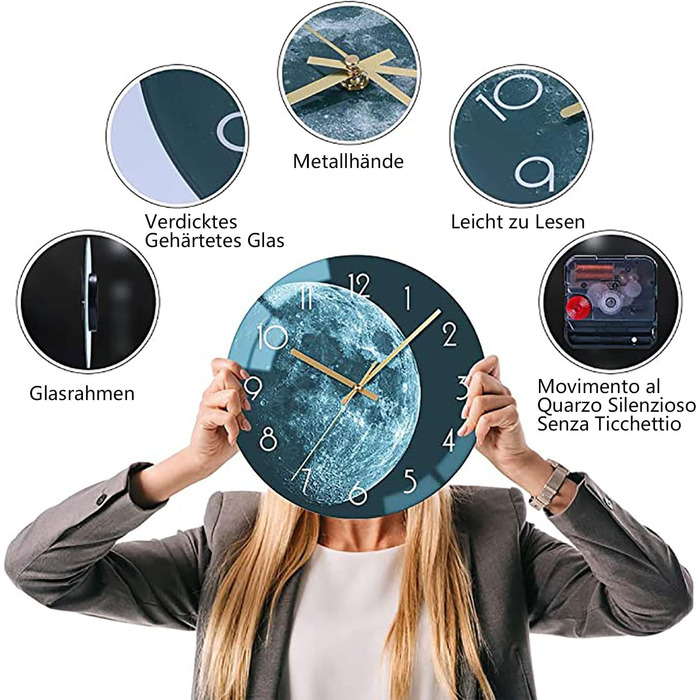 VIKMARI Glass Wall Clock Silent-Non Ticking Wall Clocks - Quality Quartz Battery-Operated Round 12 Inch (Earth Pattern)