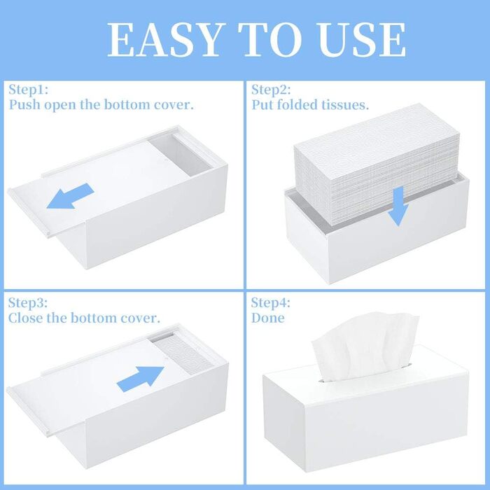 HIIMIEI Cosmetic Tissue Box, 25.0x13.0x9.0 cm Acrylic Tissue Box | Tissue Box with Magnetic Cover for Dining Room Bathroom Bedroom Car Office - White