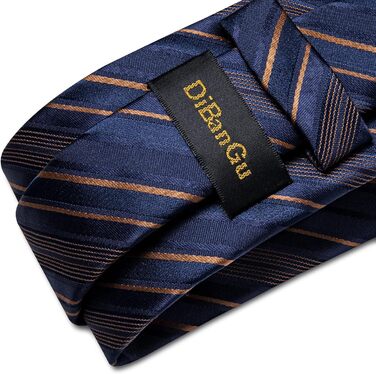 Набір краваток чоловічий DiBanGu з шовковим смугастим та клітинчастим візерунком, з кишеньковим хустинкою, краватковою застібкою та манжетонами (синій та золотий)