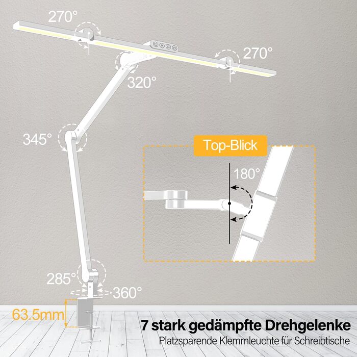 LED настільна лампа 24W з регулюванням яскравості, 1500 люменів, для дому та офісу, з підсвічуванням, гнучка, енергоклас G, біла
