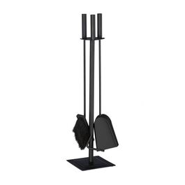 Relaxdays Fireplace Set, 4-Piece, Black