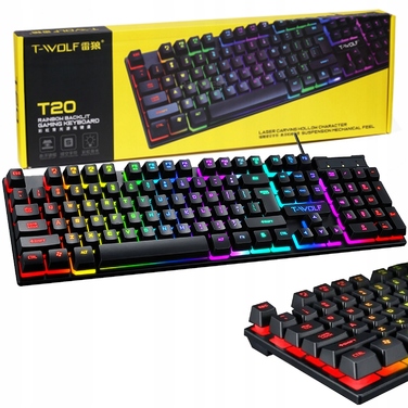 Мембранна підсвічена клавіатура T-WOLF TF20, USB, чорна