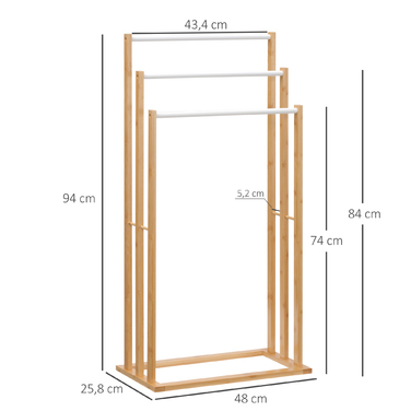 Підставка для рушників HOMCOM з бамбука, вільна, з 3 перекладинами, 48x25,8x94 см, ідеально підходить для ванної кімнати та спа-зони