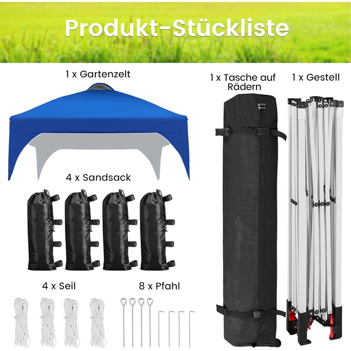 Yaheetech Pop-Up Gazebo 2.4 x 2.4 m, Height Adjustable Garden Gazebo, Waterproof & Sun Protection Party Tent Garden Tent with Rolling Carry Bag for Outdoor Market Garden Yard, Blue