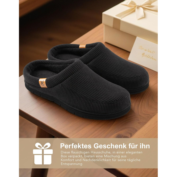 Чоловічі мокасини VeraCosy для дому з піною Memory Foam, зимові тапочки (40/41 EU, матовий чорний)
