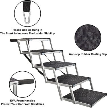 Foldable Dog Ramp for Cars - 5 Step Pet Stairs for Small, Medium, Large Dogs - Up to 70kg Capacity