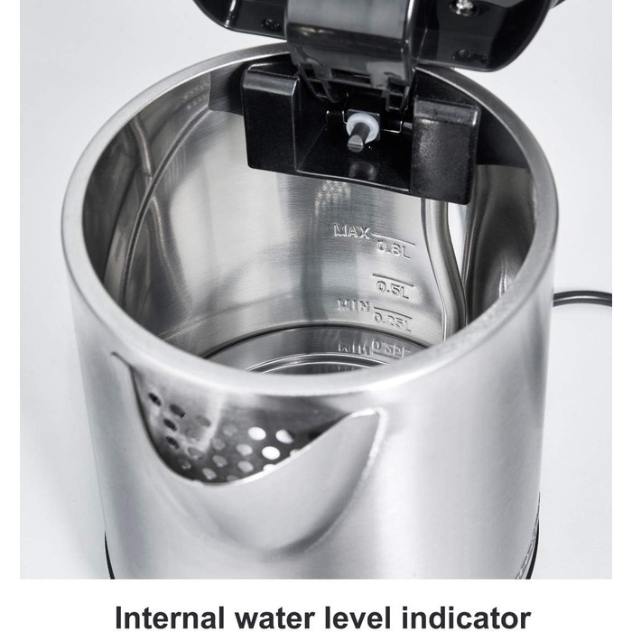 Електричний чайник ProfiCook PC WK 1290, 1.5 л, 2200 Вт, нержавіюча сталь, чорний, з подвійними стінками, збірна база з обмоткою кабелю