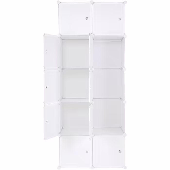 Modular wardrobe system, 10 dice, plastic wardrobe with doors, modular cabinet for space-saving storage, 70 x 45 x 175 cm, White door & Black cabinet. Storage for clothing, shoes, etc. (70 x 45 x 150 cm, White-1)