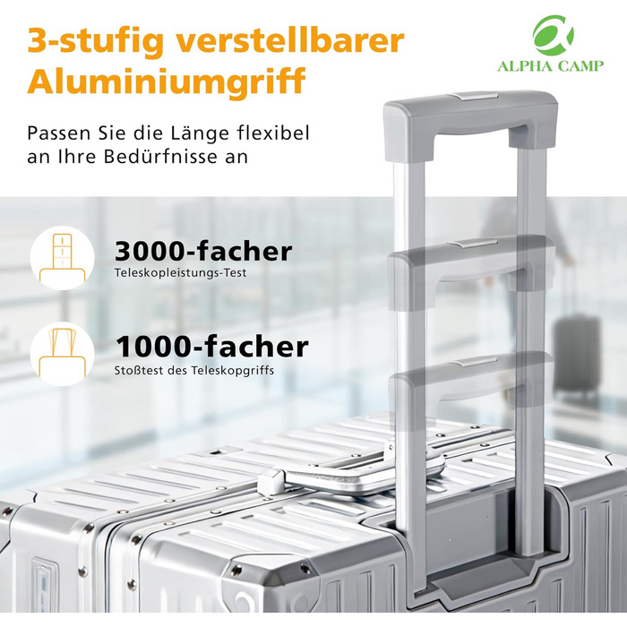 Чемодан ALPHA CAMP XL з алюмінієвим каркасом та полікарбонатною жорсткою оболонкою, TSA-замок, 40x36x77 см, 93 л, срібний